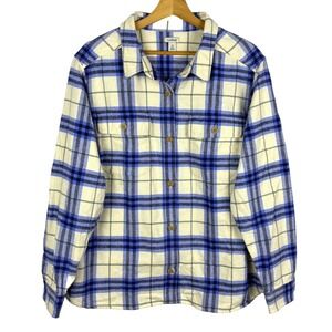 L L Bean 1912 Overshirt Women Heavy Plaid Long Sleeve Flannel‎ Shirt Sz 1X Blue